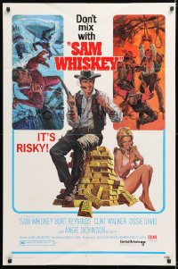 8f795 SAM WHISKEY 1sh 1969 Allison art of Burt Reynolds & sexy Angie Dickinson by huge pile of gold!