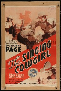8f826 SINGING COWGIRL 1sh 1939 western cowboy Tex O'Brien with Dorothy Page in western action!