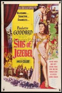 8f827 SINS OF JEZEBEL 1sh 1953 full-length sexy Paulette Goddard as most wicked Biblical woman!
