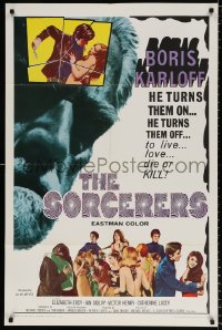8f841 SORCERERS 1sh 1967 Boris Karloff turns them on & off to live, love, die or KILL!
