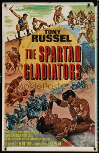 8f847 SPARTAN GLADIATORS 1sh 1964 great sword and sandal artwork of men fighting hand to hand!