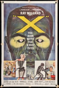 8f988 X: THE MAN WITH THE X-RAY EYES 1sh 1963 Ray Milland strips souls & bodies, cool art!