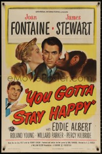 8f991 YOU GOTTA STAY HAPPY 1sh 1948 Jimmy Stewart, Joan Fontaine and chimp!