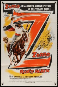 8f999 ZORRO RIDES AGAIN 1sh 1959 great artwork of masked John Carroll on horseback!
