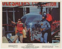 8g002 BATMAN color 8x10 still 1966 great image of Adam West & Burt Ward by the Batcopter!