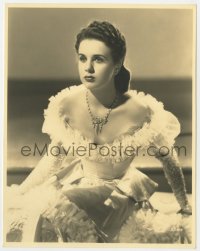 8g248 DEANNA DURBIN deluxe 7.5x9.5 still 1940s wearing wonderful frilly gown & cool necklace!