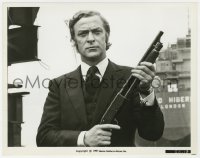 8g341 GET CARTER 8x10.25 still 1971 best close portrait of Michael Caine holding shotgun!