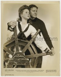 8g459 JACK LONDON 8x10 still 1943 best portrait of Michael O'Shea & Susan Hayward at ship's wheel!