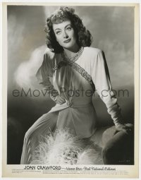 8g474 JOAN CRAWFORD 8x10.25 still 1940s seated Warner Bros. studio portrait in cool outfit!