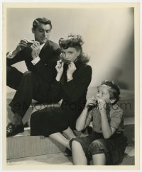 8g678 ONCE UPON A TIME candid 8x10 still 1944 Cary Grant, Janet Blair & Ted Donaldson w/harmonicas!