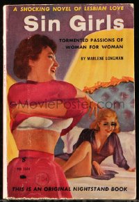8h308 SIN GIRLS paperback book 1960 lesbian love, tormented passions of woman for woman!