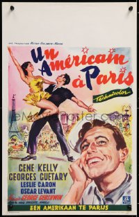 8j469 AMERICAN IN PARIS Belgian 1951 art of Gene Kelly dancing with sexy Leslie Caron by Wik!