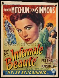 8j471 ANGEL FACE Belgian 1953 Robert Mitchum, pretty heiress Jean Simmons, Otto Preminger, Hughes!