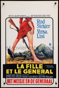 8j503 GIRL & THE GENERAL Belgian 1967 art of sexy Virna Lisi's legs & gun standing over soldier!