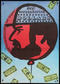 8j172 AZ ELVARAZSOLT DOLLAR East German 23x32 1987 Istvan Bujtor, art of man in balloon plus money!