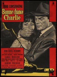 8j596 BONNE CHANCE, CHARLIE French 22x30 1962 cool Mascii art of Eddie Constantine & Carla Marlier!