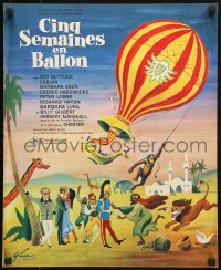 8j697 FIVE WEEKS IN A BALLOON French 17x21 1963 Jules Verne, great Grinsson artwork of cast!