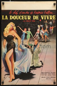 8j721 LA DOLCE VITA French 16x24 1960 Federico Fellini, Mastroianni, sexy Ekberg by Yves Thos!