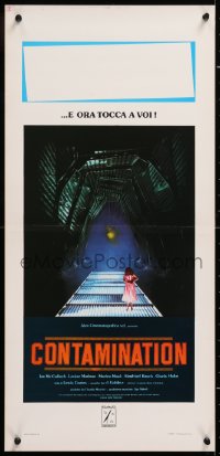 8j800 ALIEN CONTAMINATION Italian locandina 1980 art of little girl lost inside of alien spaceship!