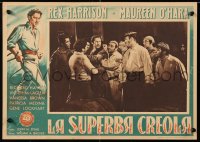 8j962 FOXES OF HARROW Italian 14x19 pbusta 1948 different image of Rex Harrison restrained by men!