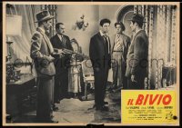 8j968 IL BIVIO Italian 14x19 pbusta 1954 image of gangsters surrounding man, completely different!