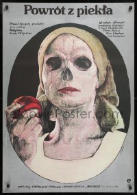 8j326 RETURN FROM HELL Polish 26x38 1984 really creepy skull-faced woman artwork by Maciej Kalkus!