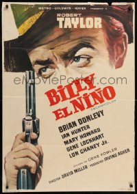 8j100 BILLY THE KID Spanish 1963 cool different close up art of outlaw Robert Taylor w/ gun!