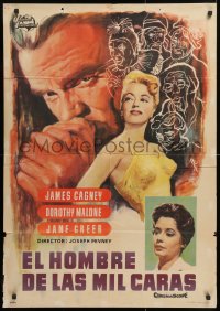 8j117 MAN OF A THOUSAND FACES Spanish 1958 different art of James Cagney as Lon Chaney Sr. by MCP!