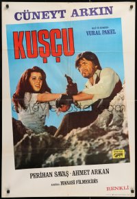 8j015 KUSCU Turkish 1973 completely different image of Cuneyt Arkin in the title role with gun!
