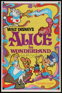 8k523 ALICE IN WONDERLAND 1sh R1981 Walt Disney Lewis Carroll classic, cool psychedelic art