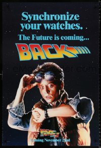 8k544 BACK TO THE FUTURE II teaser DS 1sh 1989 Michael J. Fox as Marty, synchronize your watches!