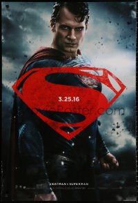 8k558 BATMAN V SUPERMAN teaser DS 1sh 2016 waist-high image of Henry Cavill in title role!