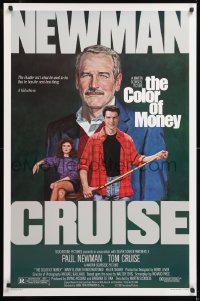 8k585 COLOR OF MONEY 1sh 1986 Robert Tanenbaum art of Paul Newman & Tom Cruise playing pool!