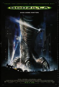 8k661 GODZILLA heavy stock advance 1sh 1998 Roland Emmerich American remake, size does matter!