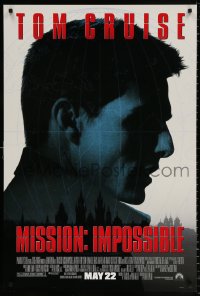 8k807 MISSION IMPOSSIBLE advance 1sh 1996 cool silhouette of Tom Cruise, Brian De Palma directed!