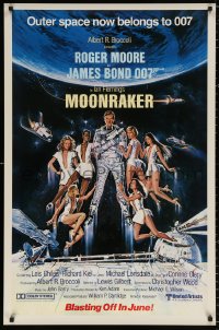 8k813 MOONRAKER advance 1sh 1979 Goozee art of Moore as James Bond, sexy Lois Chiles & Richard Kiel!