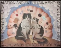8k141 BAKER & TAYLOR 17x22 advertising poster 1990s great art of two cool cats surrounded by objects!