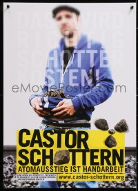 8k387 CASTOR SCHOTTERN 20x28 German special poster 2000s person gathering rocks to throw at train!