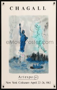 8k163 CHAGALL 22x35 museum/art exhibition 1982 Statue of Liberty over New York City by the artist!