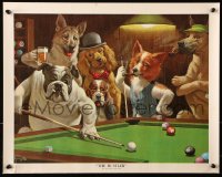 8k074 DOGS PLAYING POKER 16x20 art print 1960s art of dogs playing billiards pool!