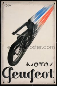 8k456 PEUGEOT 21x31 French special poster 1960s great art of speeding motorcyclist!