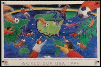 8k494 WORLD CUP USA 94 24x36 special poster 1994 great football soccer art of a world map!