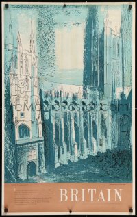 8k090 BRITAIN 25x40 English travel poster 1950s Piper art of Canterbury Cathedral in Kent!