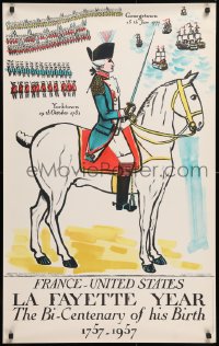 8k096 FRANCE - UNITED STATES LA FAYETTE YEAR 24x39 French travel poster 1956 Lafayette on horse!