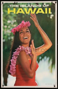 8k099 ISLANDS OF HAWAII 24x37 travel poster 1960s sexy image of sexy woman in red sarong!
