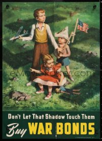 8k012 DON'T LET THAT SHADOW TOUCH THEM 14x20 WWII war poster 1942 art of swastika shadow over kids!