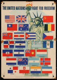 8k018 UNITED NATIONS FIGHT FOR FREEDOM 20x28 WWII war poster 1942 art of Lady Liberty & 26 flags!