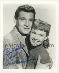 8p832 ANN ROBINSON signed 8x10 REPRO still 1980s smiling c/u with Gene Barry in War of the Worlds!