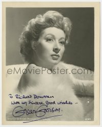 8p481 GREER GARSON signed deluxe 8x10 still 1950s glamorous portrait with fur & bare shoulder!