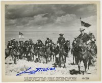 8p482 GUY MADISON signed 8.25x10 still 1949 scene with cavalrymen on horses from Massacre River!